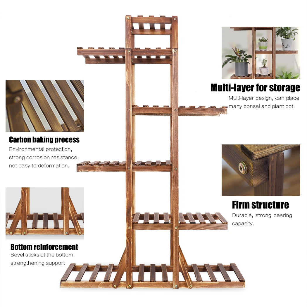 6-Tier Wooden Plant Stand — Indoor & Outdoor Flower Pot Display