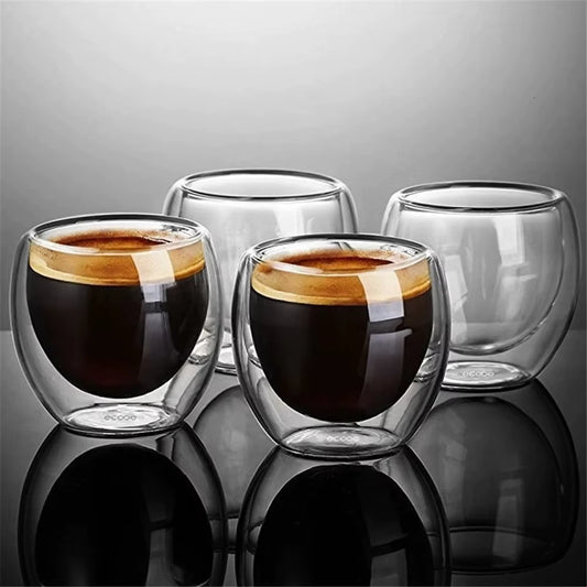 6Pcs Heat-Resistant Double Wall Glass Cup Beer Espresso Coffee Cup Set Handmade Beer Mug Tea Glass Whiskey Glass Cups Drinkware