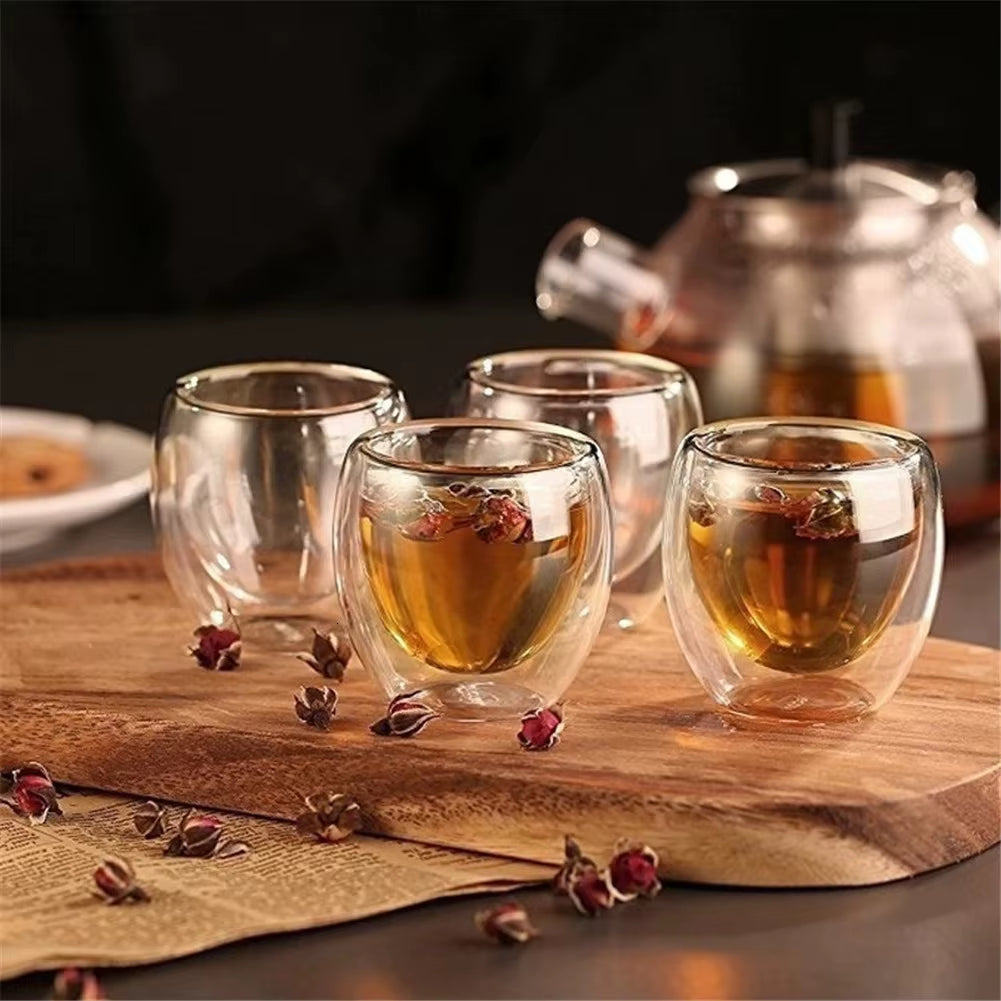 6Pcs Heat-Resistant Double Wall Glass Cup Beer Espresso Coffee Cup Set Handmade Beer Mug Tea Glass Whiskey Glass Cups Drinkware